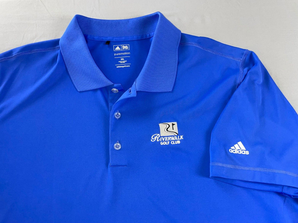 Adidas Pure Motion Casual Polo Shirt. Riverwalk Golf Club Stitched. 2XL, EUC!